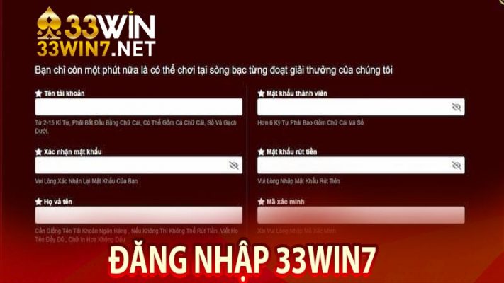 đăng nhập 33win7